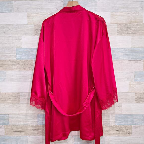 Victorias Secret Satin Lace Lingerie Robe Red Tie Waist Intimates Womens Medium - Picture 5 of 8